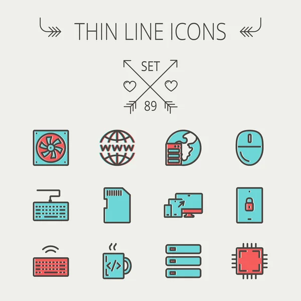 Teknoloji ince çizgi Icon set — Stok Vektör