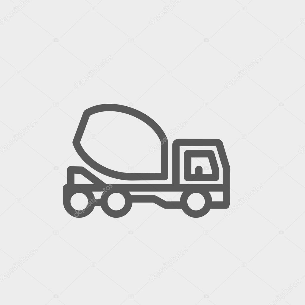 Concrete mixer truck thin line icon