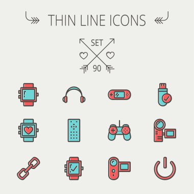 Teknoloji ince çizgi Icon set