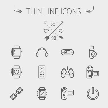 Teknoloji ince çizgi Icon set