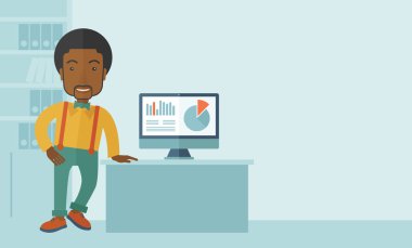 Adam onun bilgisayardan bir grafik sunmak