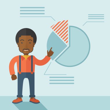 Onun mali pasta grafiği ile genç adam.