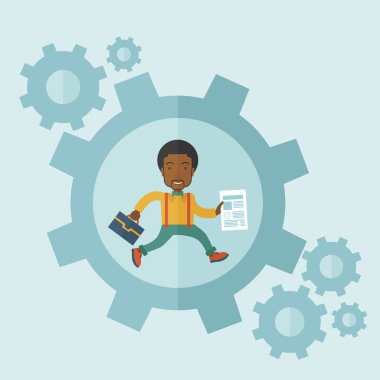 Onun iş teklifi büyük dişli içinde olarak bir çanta ve kağıt taşıyan adam.