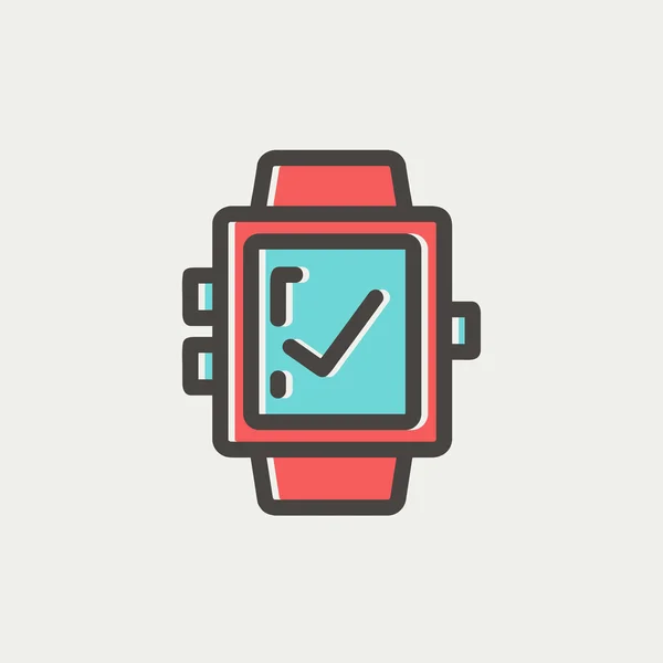 Smartwatch con signo de verificación icono de línea delgada — Vector de stock