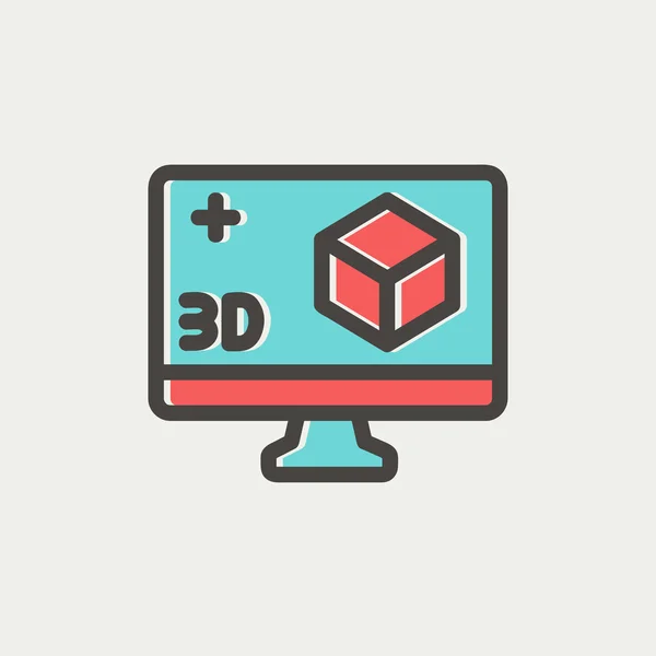 Monitor de ordenador con caja 3D icono de línea delgada — Vector de stock