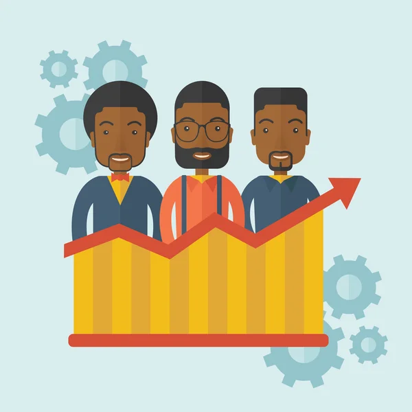 Businessmen standing infront of growing graph. — Stock Vector