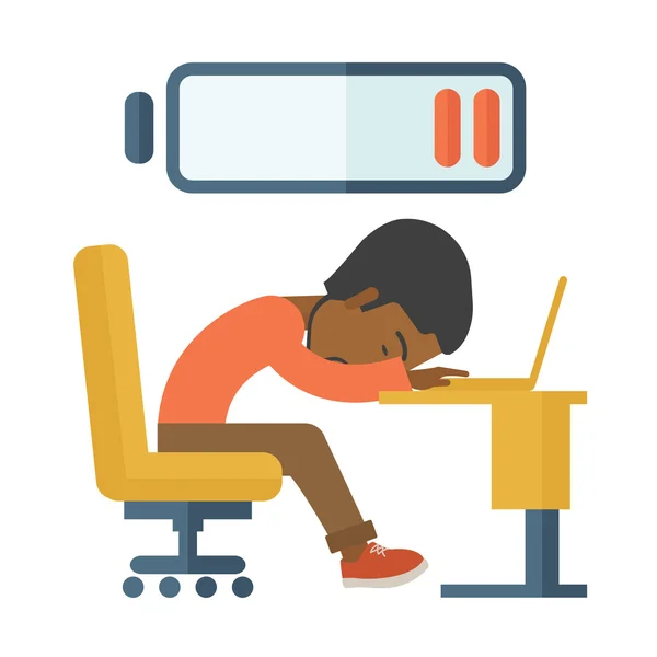 Empleado se duerme en su escritorio . — Vector de stock