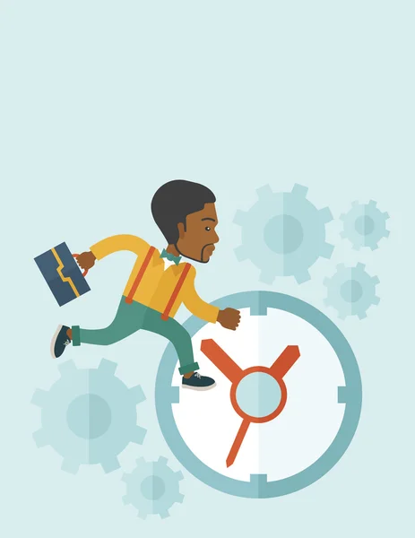 Worker with briefcase is running out of time. — Stock Vector