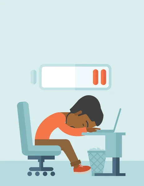 Il dipendente si addormenta alla sua scrivania . — Vettoriale Stock