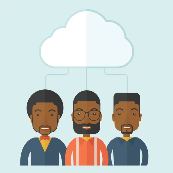 Tres hombres bajo la nube . — Vector de stock