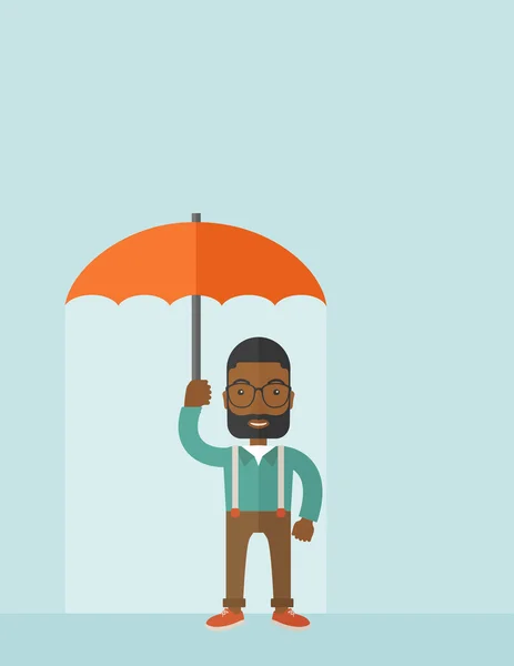 Lyckas man med paraply. — Stock vektor