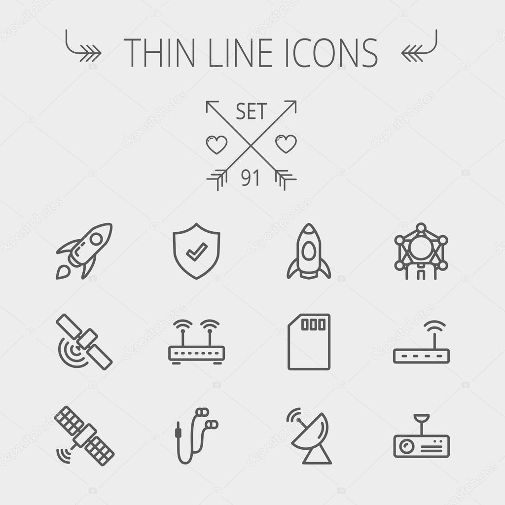 Technology thin line icon set