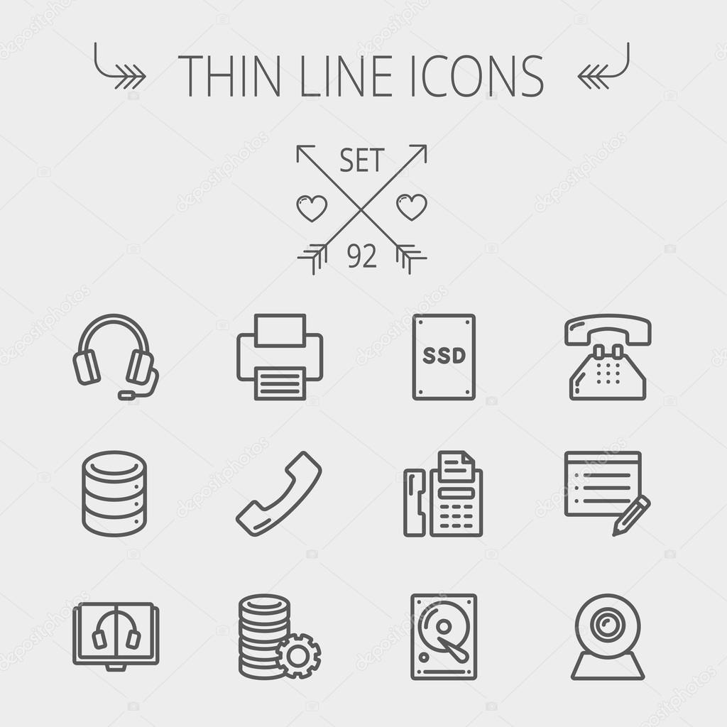 Technology thin line icon set