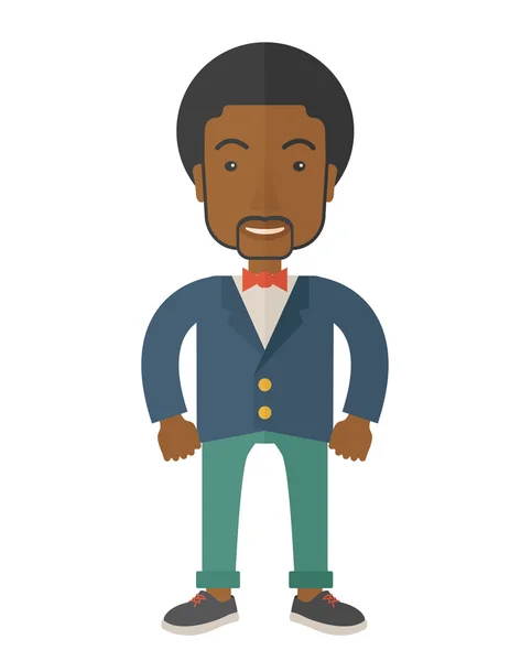 Negro hombre de negocios de pie recta . — Vector de stock