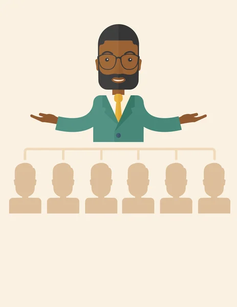 Αφρο-Αμερικανός άνθρωπος δίνοντας μια ομιλία τις δραστηριότητές. — Διανυσματικό Αρχείο