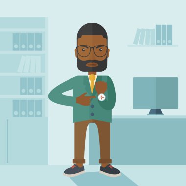 Siyah adam saatini gösteren kızgın.