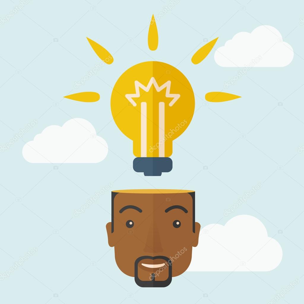 Black businessman with bulb on his head.