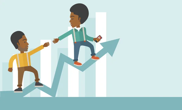 Two black guy walking in arrow going up. Stock Illustration