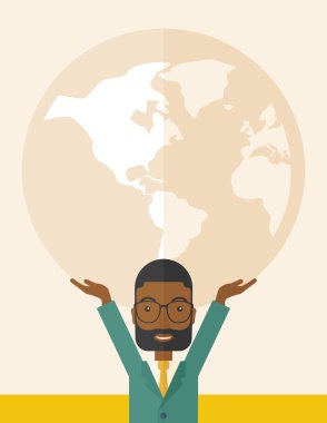 Siyah işadamı taşıyan büyük küre.