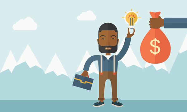 Афро-американский молодой человек со своей сумкой и лампочкой
.