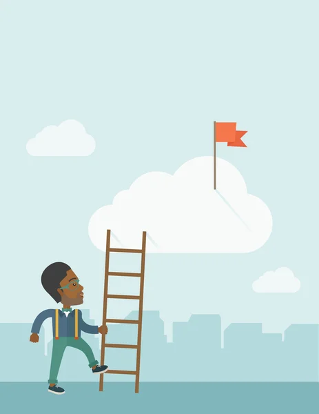 African man with career ladder. — Stock Vector