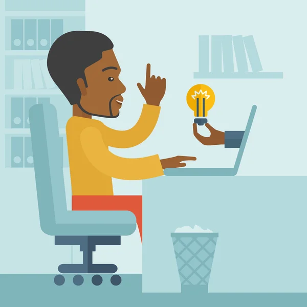 Black guy working inside his office. — Stock Vector