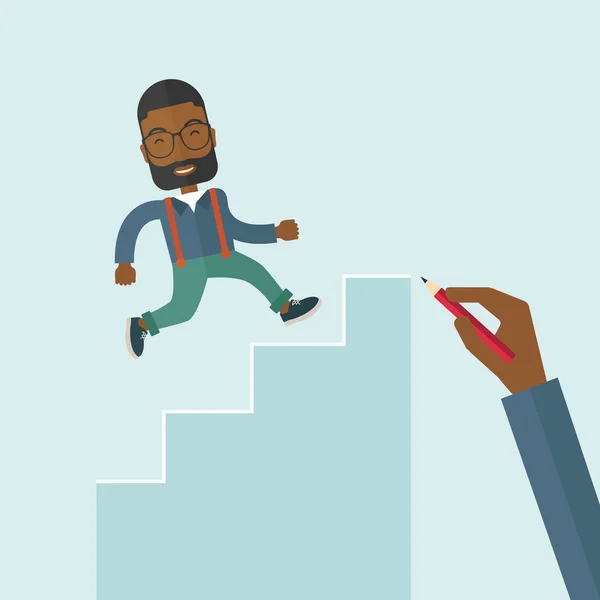 Mano dibujada un hombre negro escalando — Vector de stock