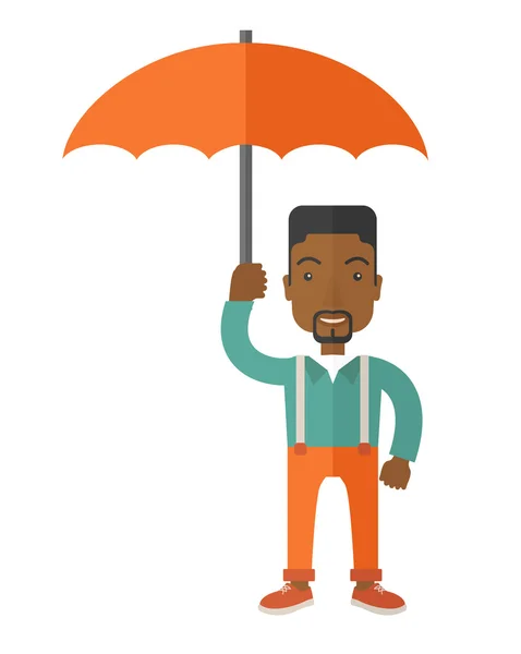 Empresário afro-americano com guarda-chuva como proteção . —  Vetores de Stock