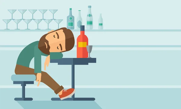 Dronken mens in slaap vallen in de pub. — Stockvector