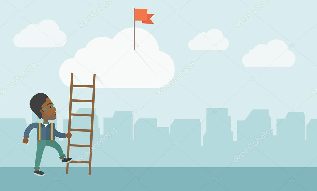 African man with career ladder.