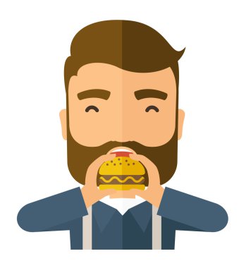 Adam hamburger yeme mutlu.