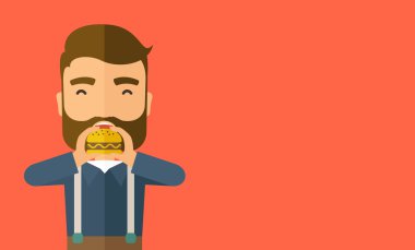 Adam hamburger yeme mutlu.