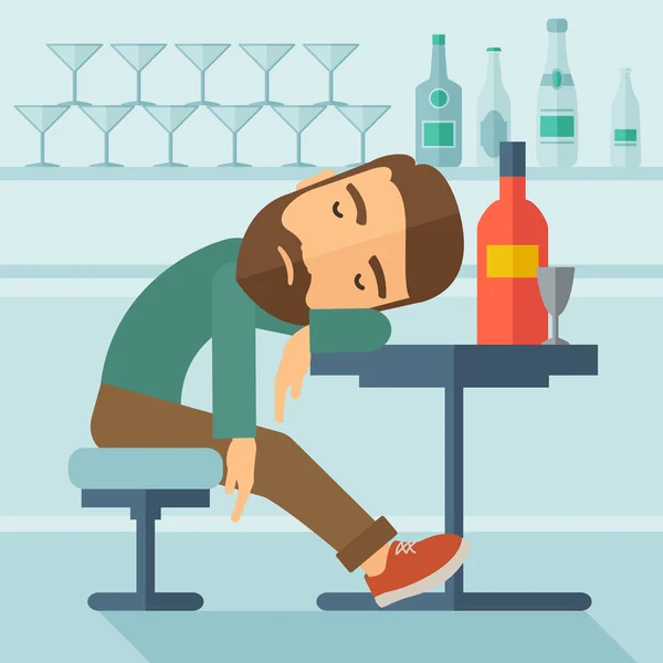 El borracho se queda dormido en el pub . — Vector de stock