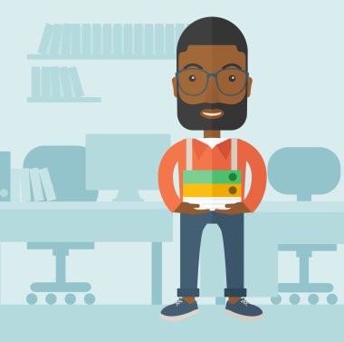 siyah adam ofisine içinde ayakta.