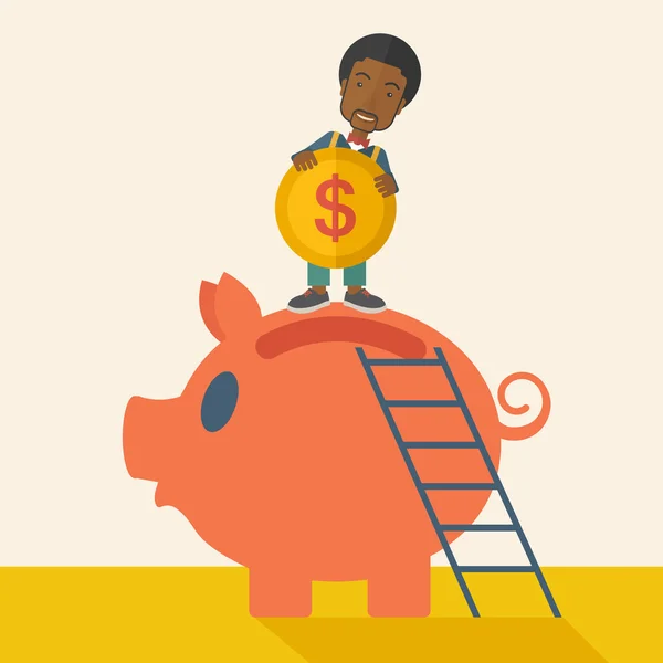 Big piggy bank with ladder — Stock Vector