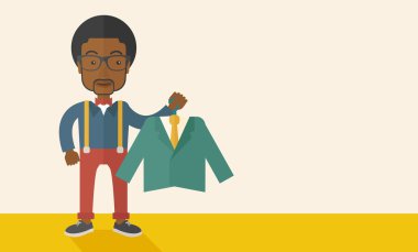 mutlu genç Afrika adam mükemmel bir giysi seçer.