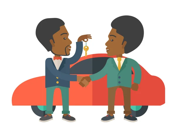Noir homme remis une clé à un autre homme noir . — Image vectorielle