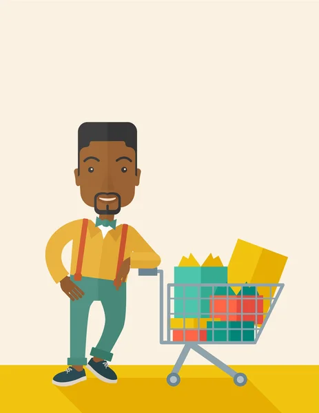 African-american Man with shopping cart — Stock Vector