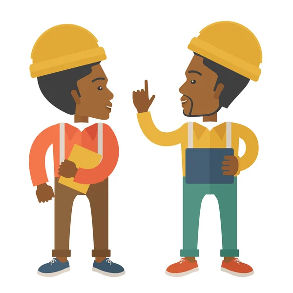 Two black workers talking. — Stock Vector