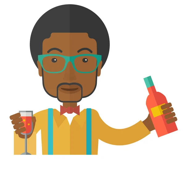 Cantinero africano en el bar sosteniendo una bebida . — Archivo Imágenes Vectoriales