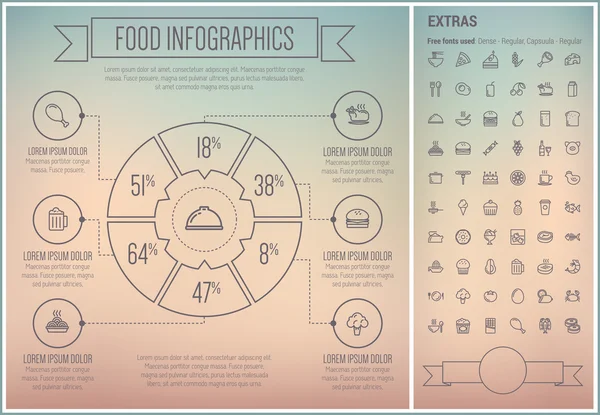Food Line Design Infographic Template — Stok Vektör