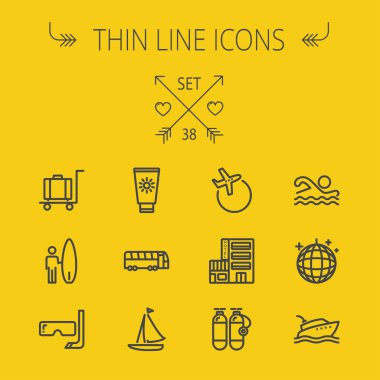 Seyahat ince çizgi Icon set