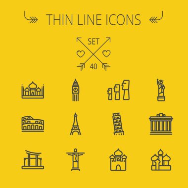 Seyahat ince çizgi Icon set