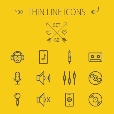 Müzik ve eğlence ince çizgi Icon set