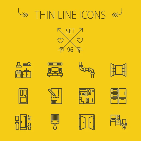 Bau dünne Linie Icon Set — Stockvektor