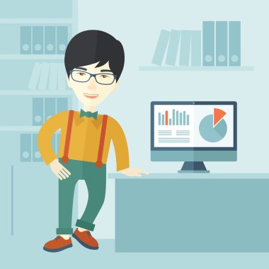 Adam onun bilgisayardan bir grafik sunmak