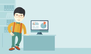 Adam onun bilgisayardan bir grafik sunmak