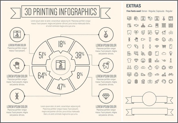 Modelo de Infográfico de Design de Linha de Impressão Três D —  Vetores de Stock