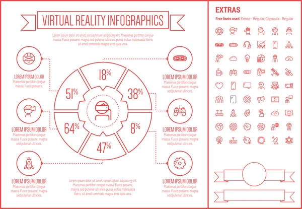 Plantilla Infográfica de Diseño de Línea de Realidad Virtual — Archivo Imágenes Vectoriales