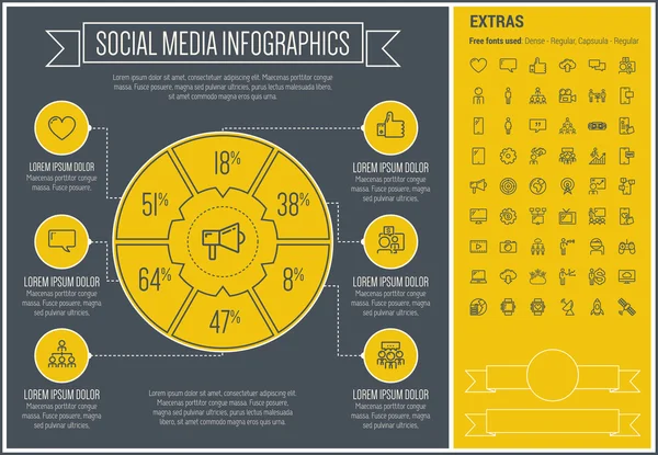Plantilla de infografía de diseño de línea de redes sociales — Vector de stock